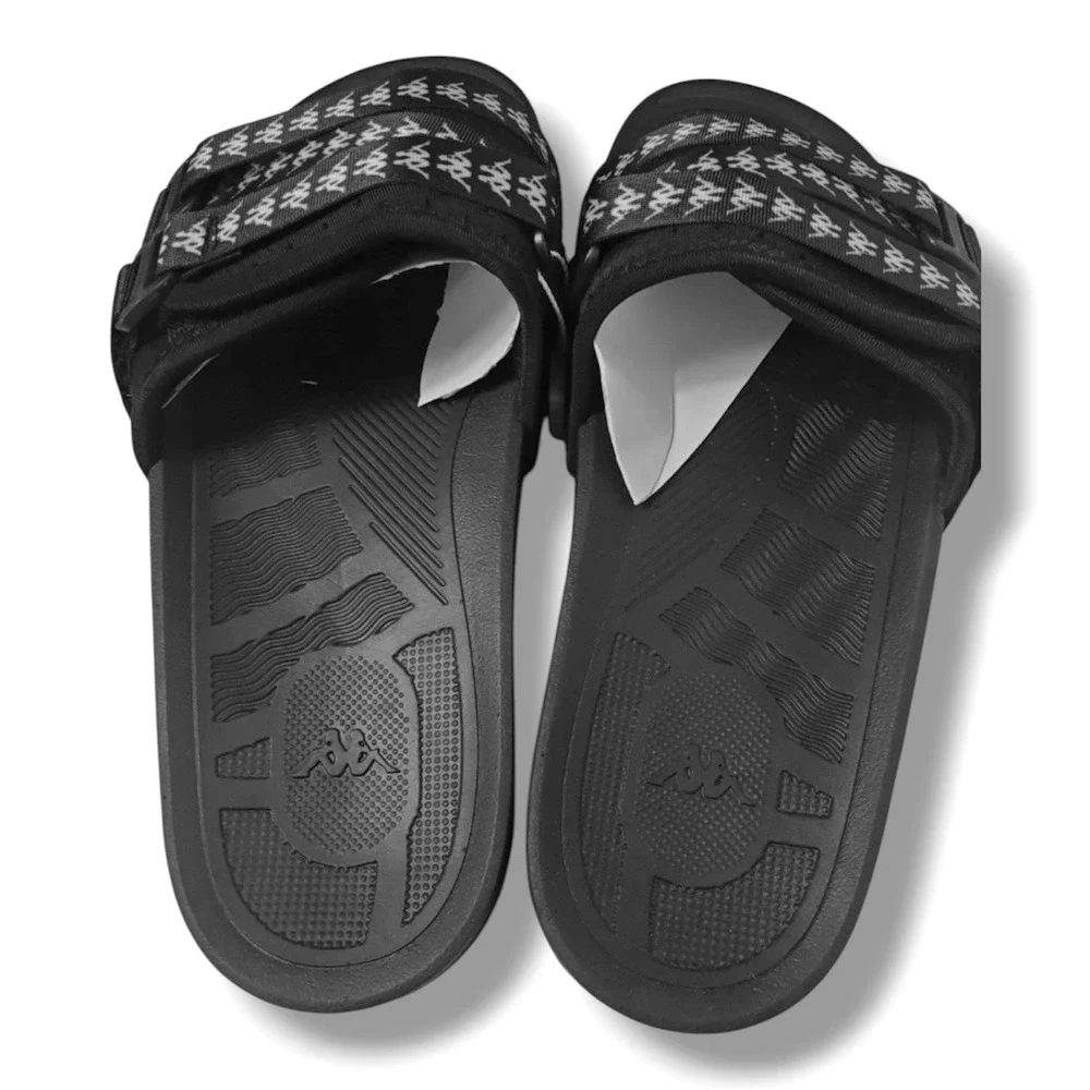 Kappa Authentic Luria 1 Mens Black White Logo Buckle Slide Sandals Sz 10 NEW